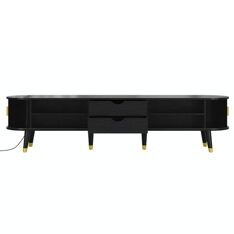 Roomfitters Mid-Century TV Stand with Oval Fluted Design and Charging Station, Farmhouse Media Console for TV up to 80"
