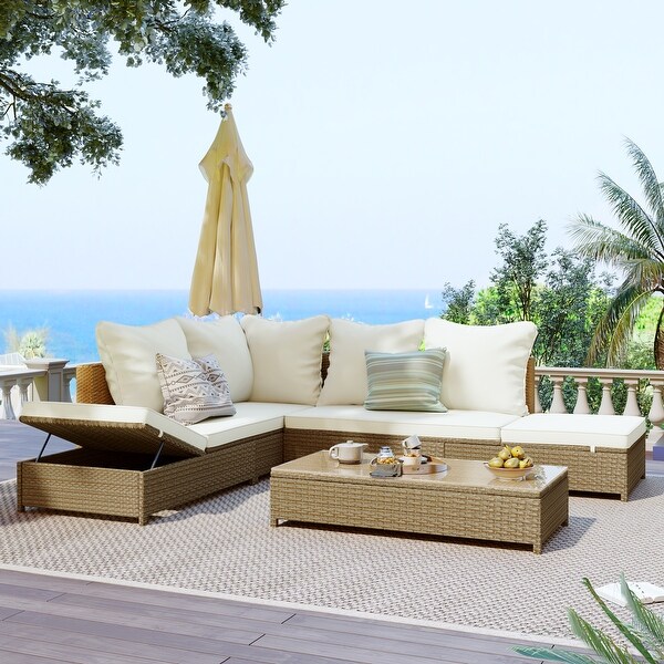 3 Piece Rattan Sofa Set with Adjustable Chaise Complete with Tempered Glass Table for Outdoor Relaxation