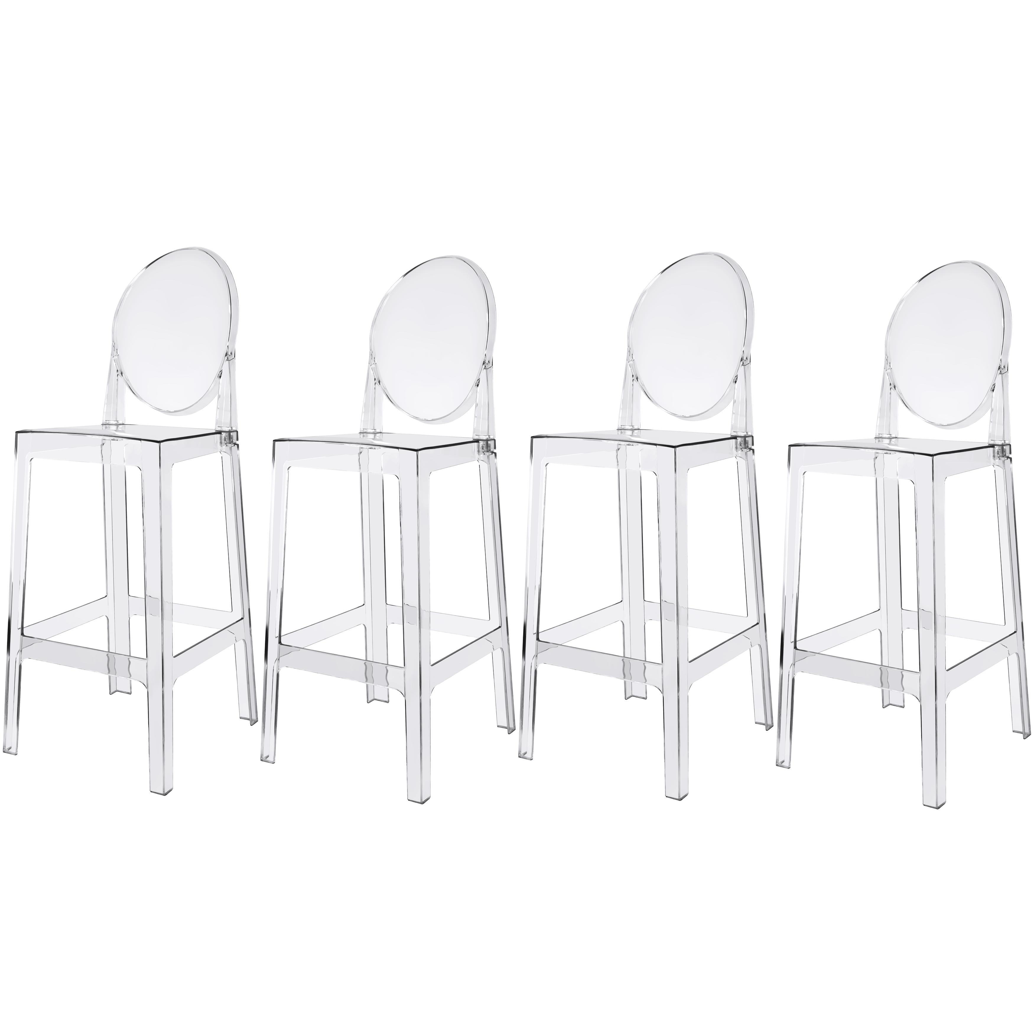 Set of 4 25" Seat Counter Height Transparent Barstool Modern Ghost Stool Armless Chairs Molded Crystal With Back Garden