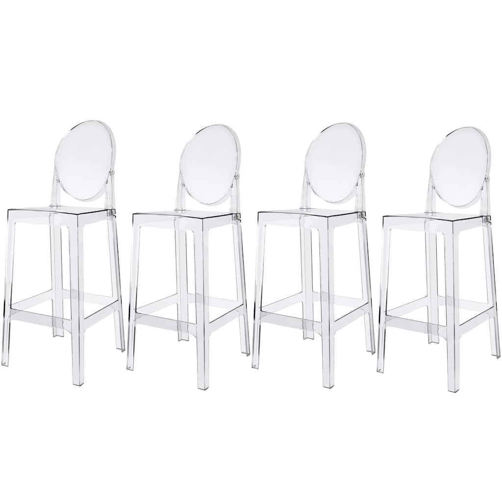 Set of 4 25" Seat Counter Height Transparent Barstool Modern Ghost Stool Armless Chairs Molded Crystal With Back Garden