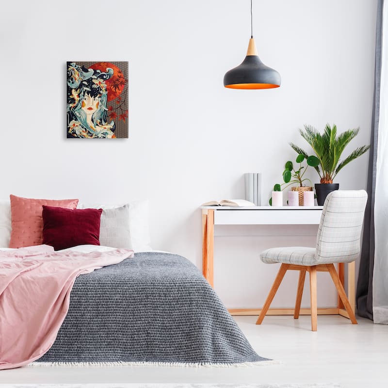 Stupell Regal Female Abstract Portrait Geometric Pattern Koi Fish Canvas Wall Art - Multi-Color