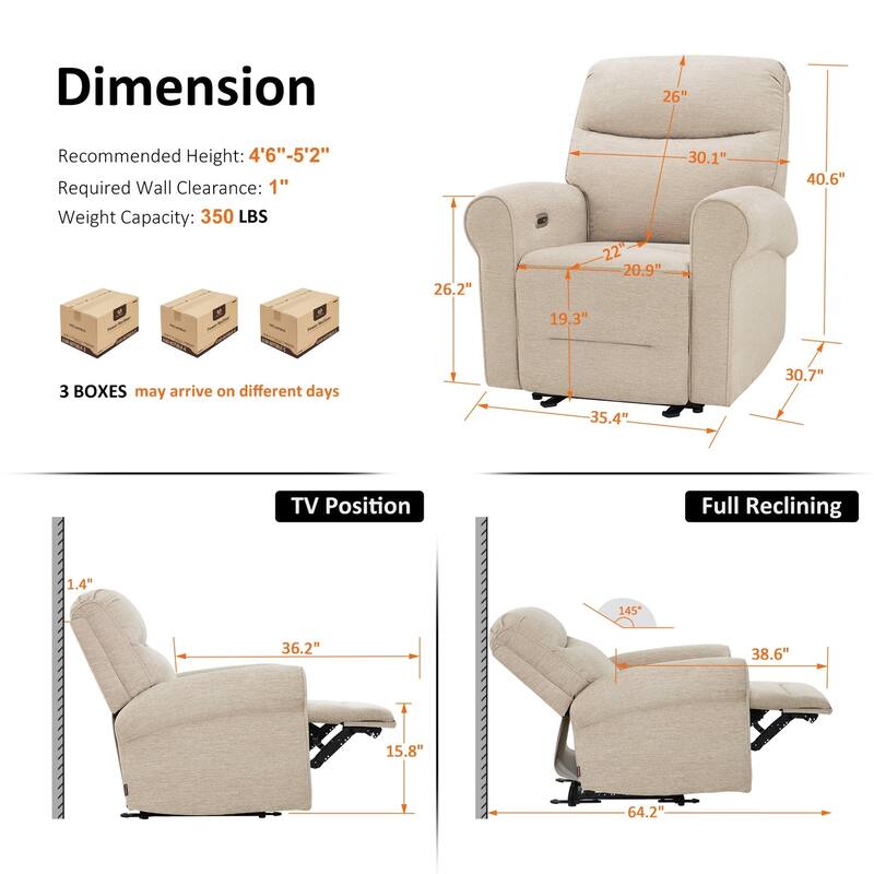 Power Wall Hugger Fabric Recliner Chair