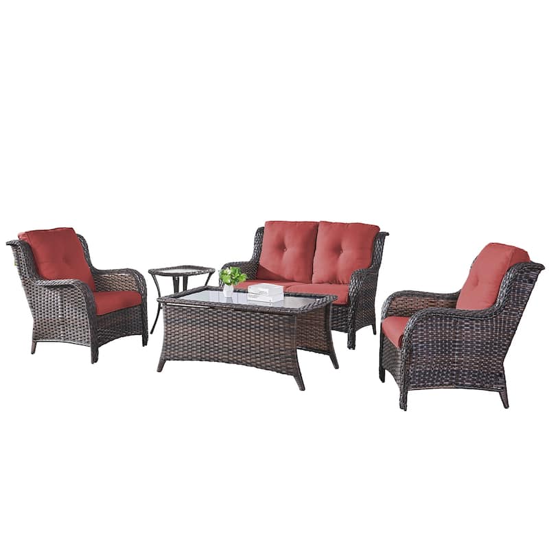 Pocassy 5 Pieces Outdoor Patio 2-Seat Sofa Chairs with Coffee Table