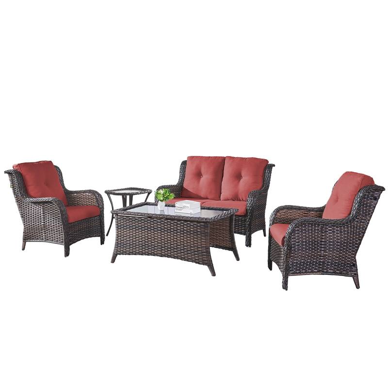 Pocassy Outdoor Patio Sofa Chairs with Coffee Table