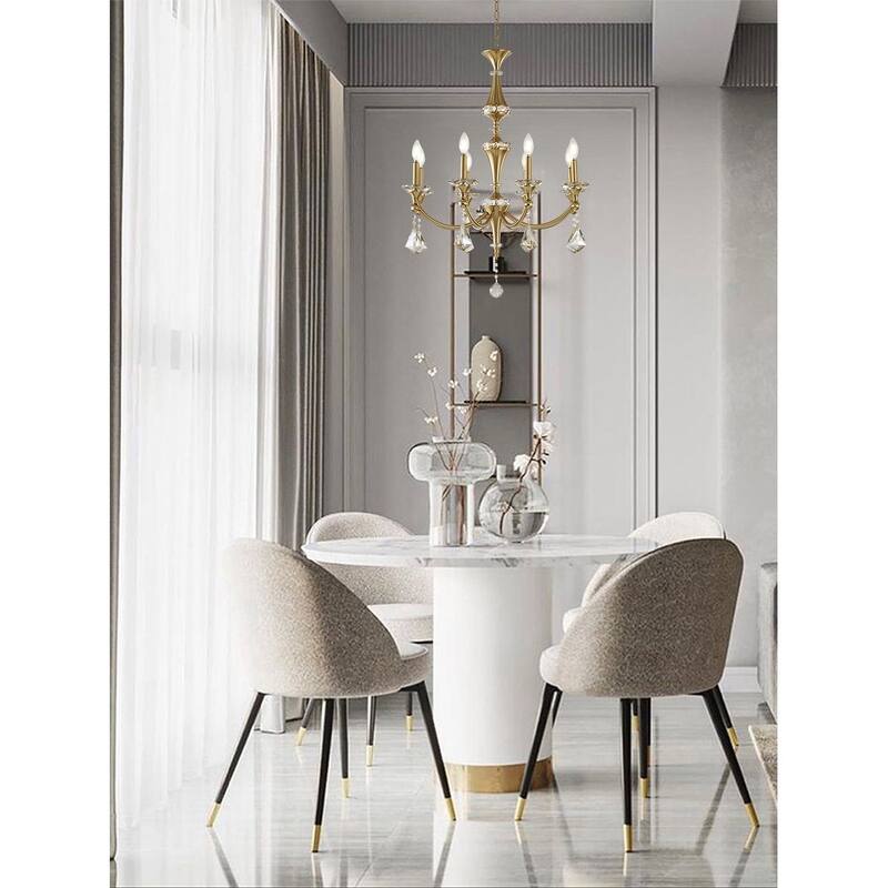 6-Light Satin Brass Chandelier With Clear And Champagne Crystals