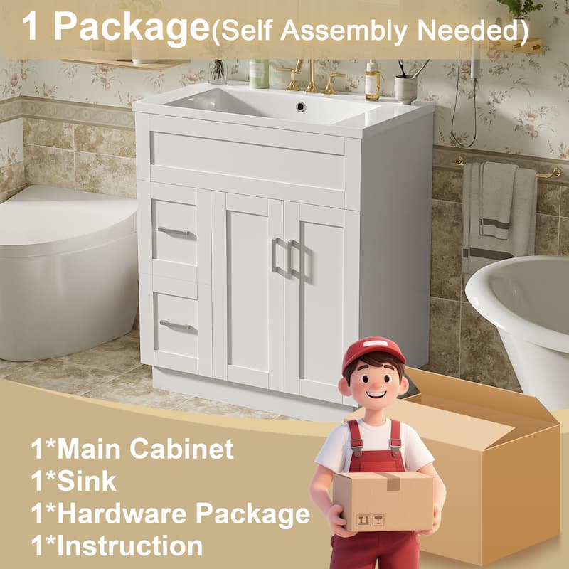 30" Bathroom Vanity Set / 60" Double Bathroom Vanities with SMC Resin Sinks