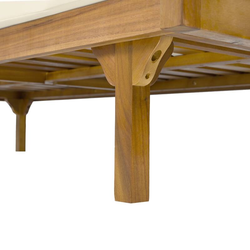 Acacia Wood Daybed with Rattan Arms Slat Paneling and Water Resistant Cushions