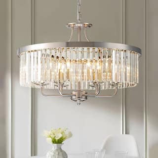 Modern Glam 6-Light Nickel Drum Crystal Chandelier/Pendant Light - 23.62 in. W x 16.92 in. H