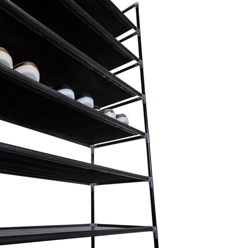 10 Tiers Simple Assembly Non-woven Fabric Shoe Rack with Handle Black