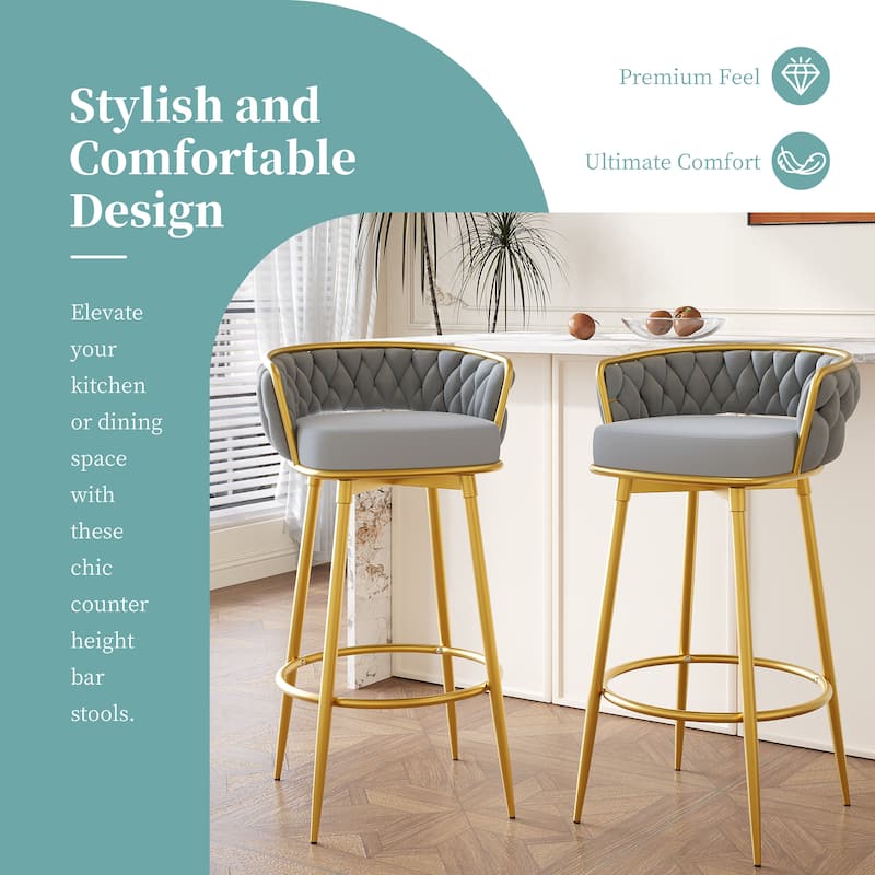 Swivel Bar Stools Set of 2 31 Inch Upholstered Gold Legs Footrest