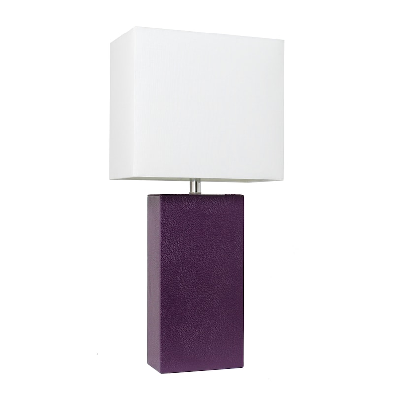 Leather Table Lamp with White Fabric Shade - Without Bulb - Eggplant
