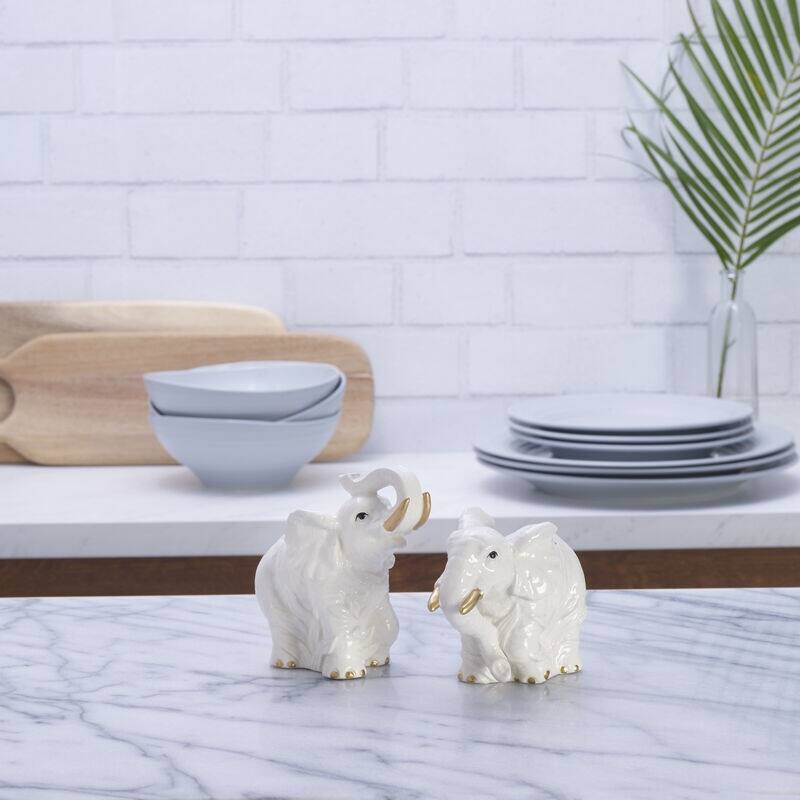 Fitz & Floyd Villa Palm Elephant Salt and Pepper Set - 4 Inch