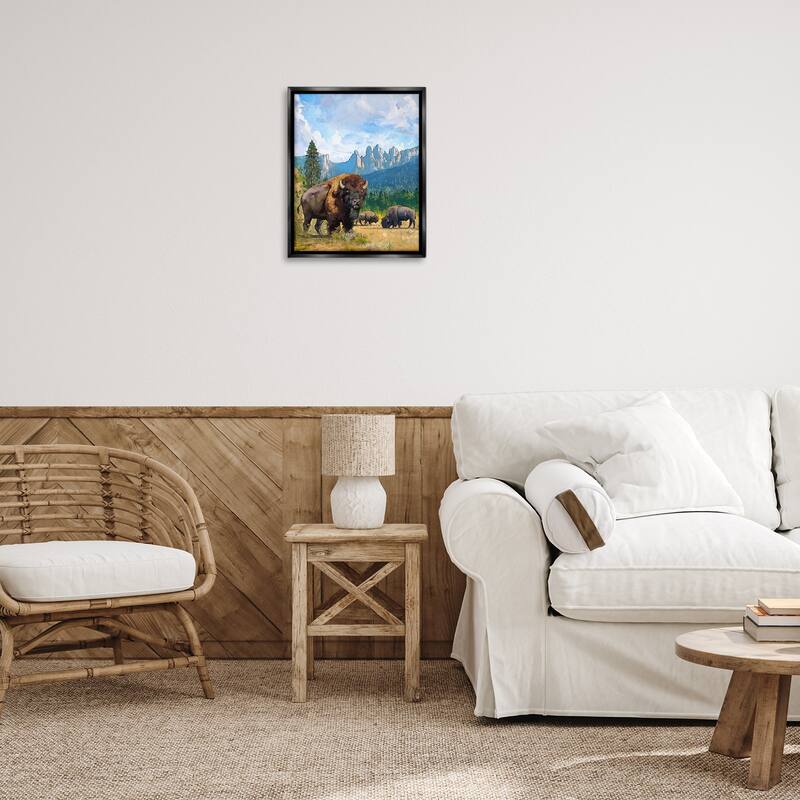 Stupell Grazing Bison Desert Abstraction Framed Floater Canvas Wall Art Design By David Owens