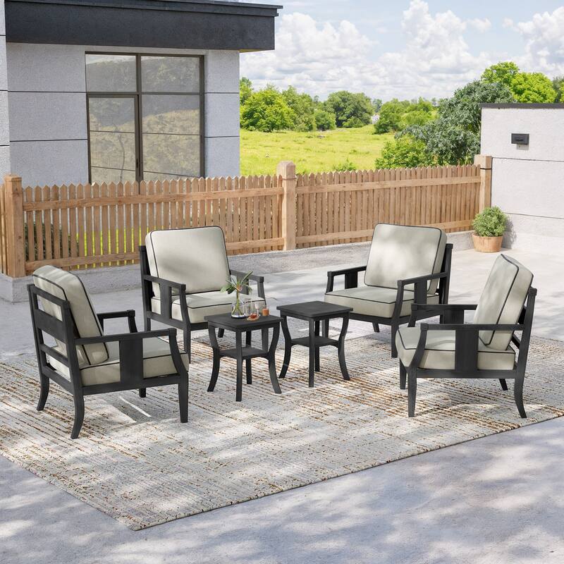 6-piece Outdoor Teak Seating Set Club Chairs with Cushions