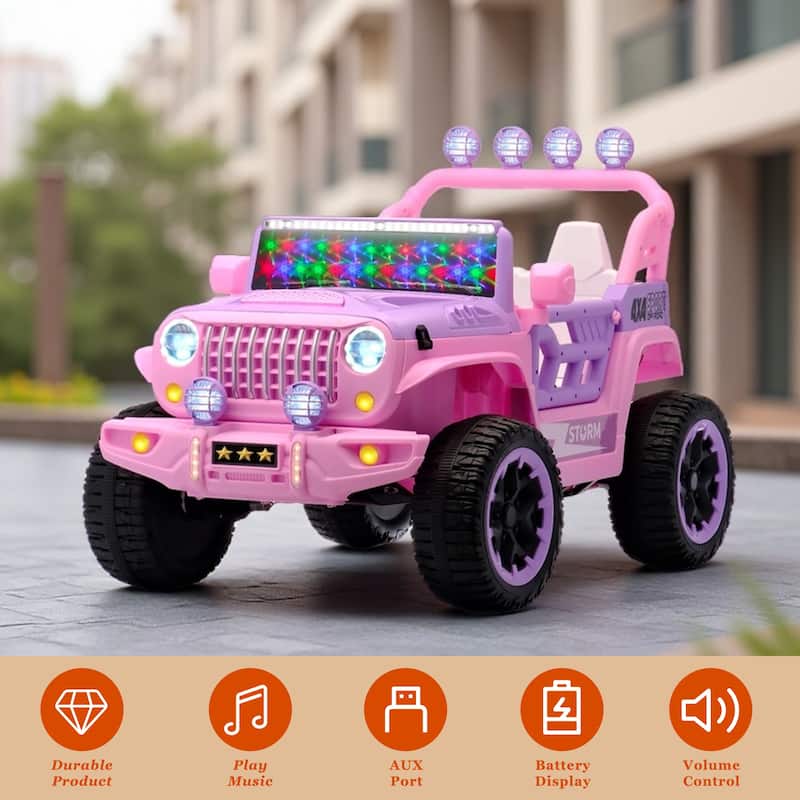 24V 2-Seater Kids Electric Ride-On with Remote Control, Pink, 4WD & LED Lights - Pink