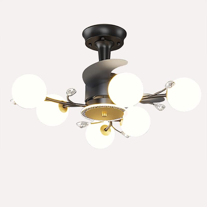 Ceiling Fan with Milky Glass Globe Shade, Modern Low Profile Reversible Fandelier for Bedroom