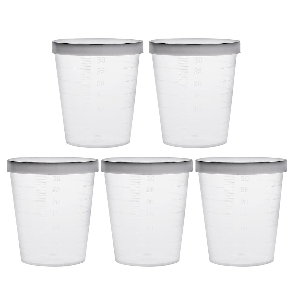5pcs Kitchen Laboratory 30mL Clear Plastic Graduated Measuring Cup w Cap - 30mL 5 pcs