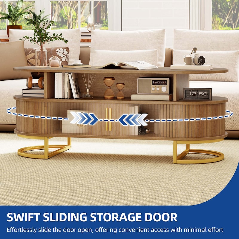 Moasis Oval Fluted Coffee Table with Sliding Doors