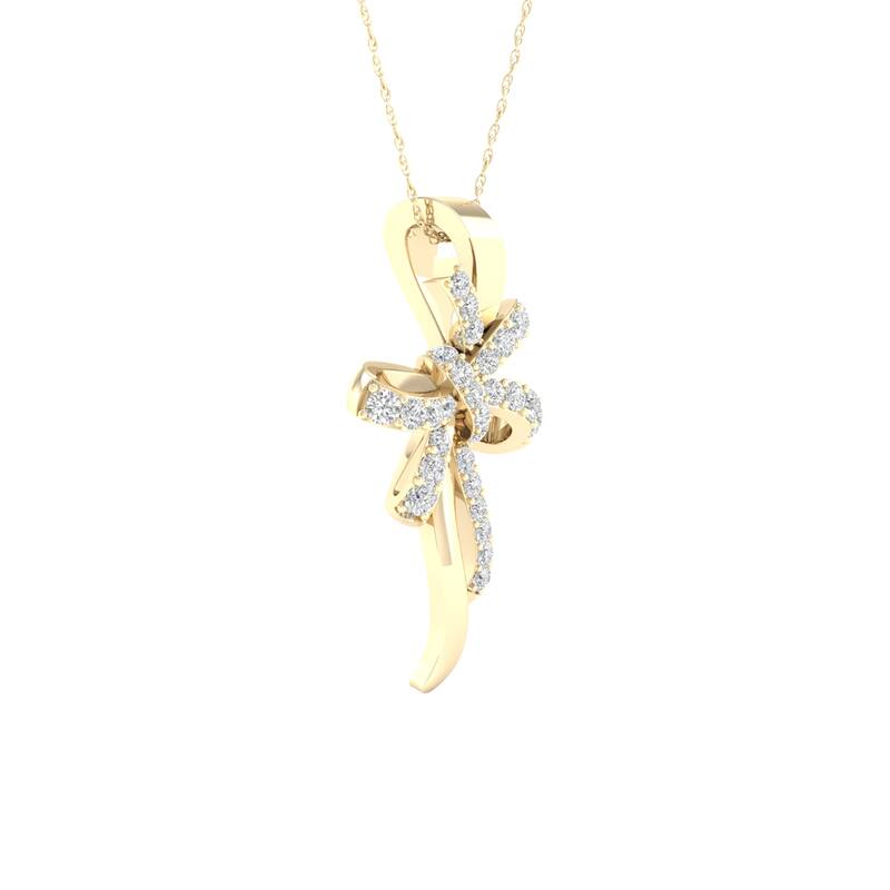 1/8ct TDW Diamond Bow Pendant Necklace in 10k Gold for Women
