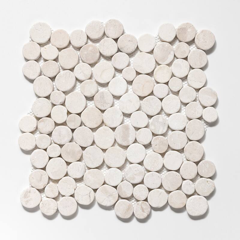 Penny Rounds 11 in. x 11 in. Honed Marble Mesh-Mounted Mosaic Wall and Floor Tile - Off-White - 11 in. x 11 in.