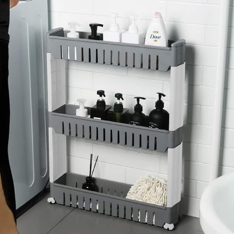 Multi-Purpose Slim Rolling Cart - 3-Tier Utility Organizer - 28.5" H x 21.5" L x 5.1"W