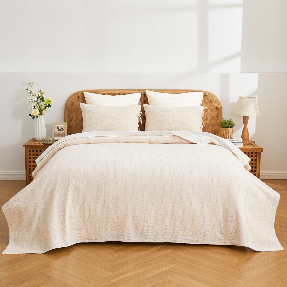 Melange Hand Stitched Kantha Collection Solid Reversible Coverlet or Shams