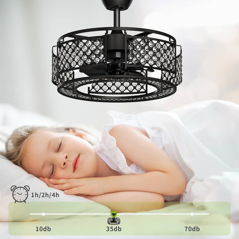 19'' Caged Ceiling Fan with Lights Remote Control Indoor Downrod Fan Matte Black - 21.45"L x 21.45"W x 12.2"H
