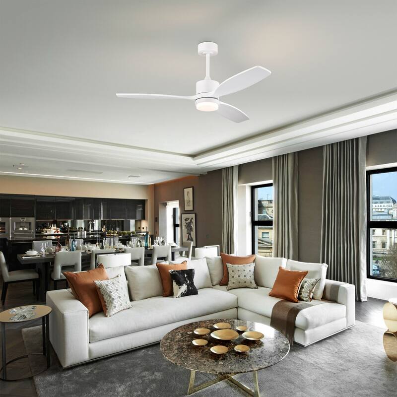 52-inch White on White Solid Wood and Metal Lighted Ceiling Fan LED