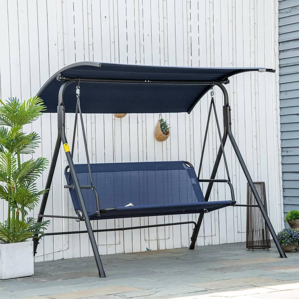 3-Person Patio Swing with Stand, Adjustable Tilt Canopy, Cozy Bench