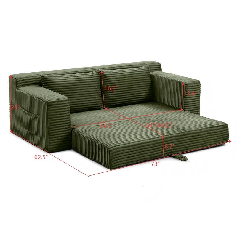Memory Foam Cloud Loveseat Sofa, 2 in 1 Convertible Folding Couch Bed, No Assembly Compressed Corduroy Floor Lounge Sofa