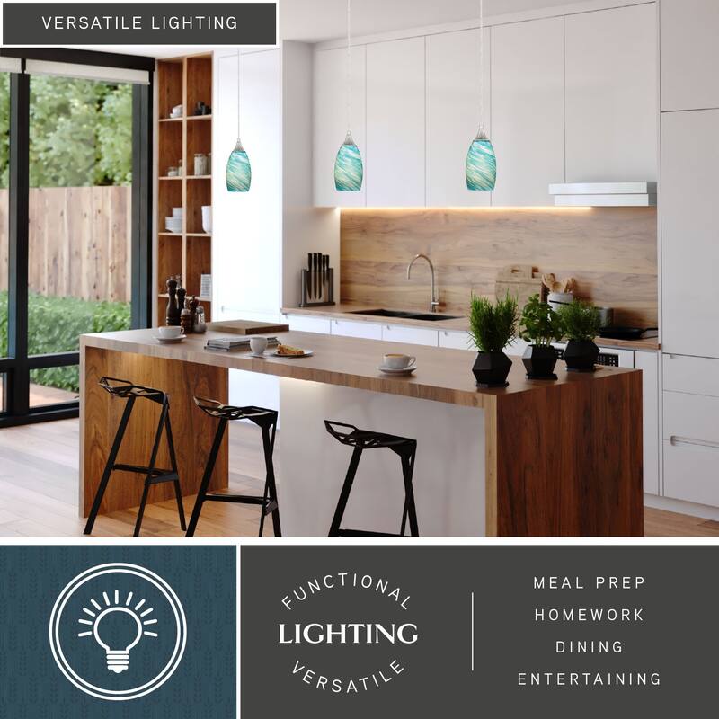 Milano Satin Nickel Blue and Green Glass Mini Pendant Ceiling Light - 4.75-in W x 9.75-in H x 4.75-in D