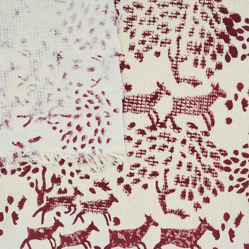 Fabdivine Handmade Floral Block Print Kitchen or Bath Room Hand Towels Home or Office Accent - Set of 2 - Hiran- Red