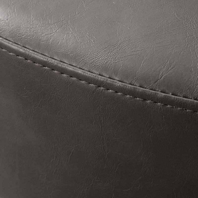 Faux Leather Round Ottoman for Living Room with Metal Legs