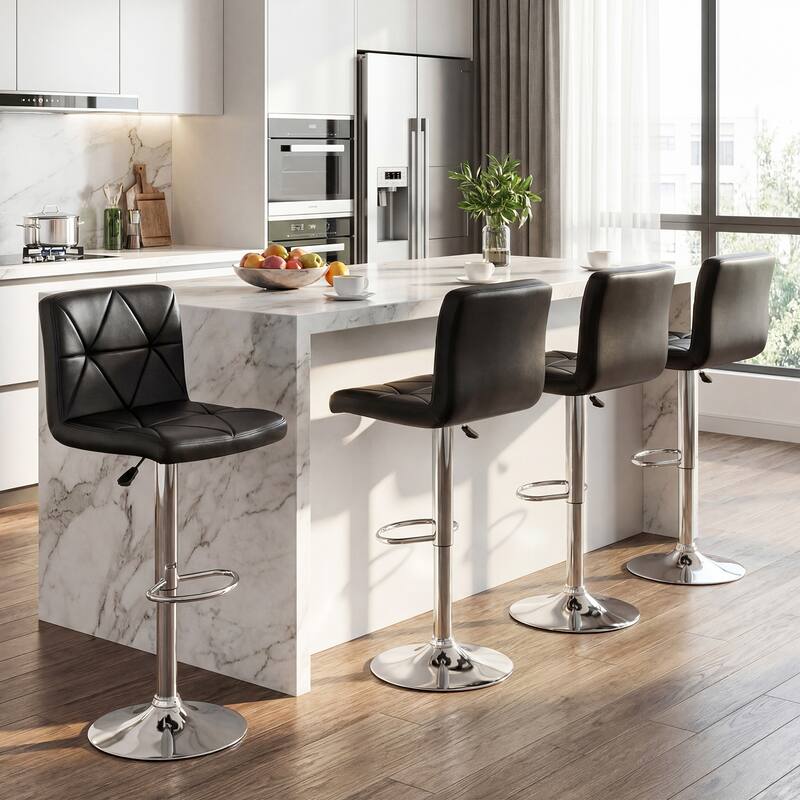 Gymax Bar Stools Set of 4 Adjustable Swivel Barstools w/Back &