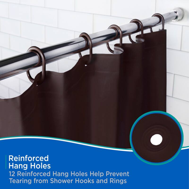 Kenney Lightweight PEVA Shower Curtain Liner and C-Ring Set, 70" W x 72" H