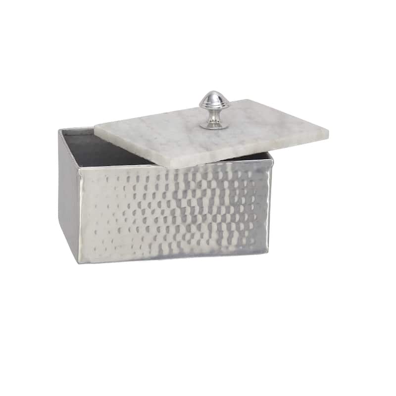 Aluminum Metal Jewelry Box with Marble Lid - Gray - Roche River Decor - 5"W x 7"L x 6"H