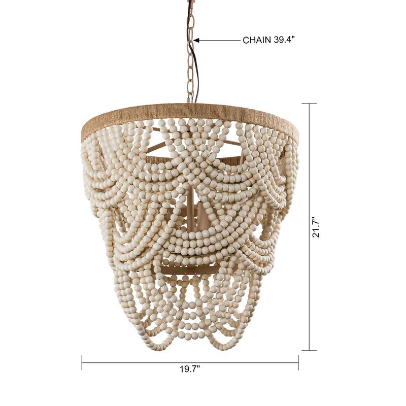 19.7" Bohemian Layered Wood Beads Basket Chandelier Light