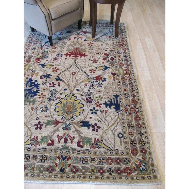 Ivory Hand-Tufted Wool Traditional Morris Rug, 7'9 x 9'9, Soft and Durable Home Rug - L