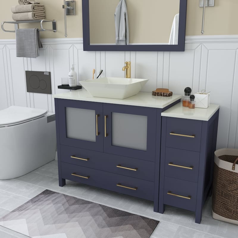Vanity Art 48" Single Sink Bathroom Vanity Combo Set with Engineered Marble Top and Free Mirror - 48 x 18.5 x 36 Inches