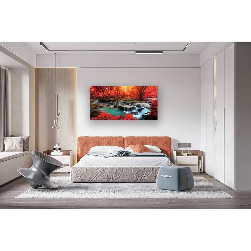 Wall Art Decor Canvas Print Picture Red Forest Waterfalls