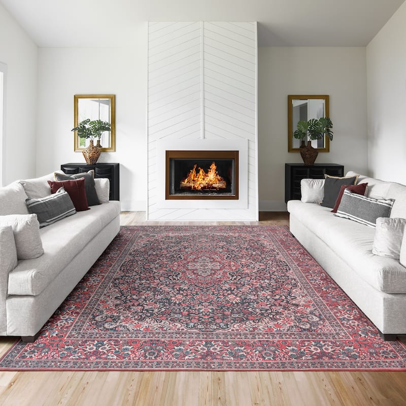 Thomasville Emporia Industrial Old World Chenille Machine Washable Non-Slip Flat Pile Area Rug Collection - Irania Red - 7'10"x10' - Rectangle