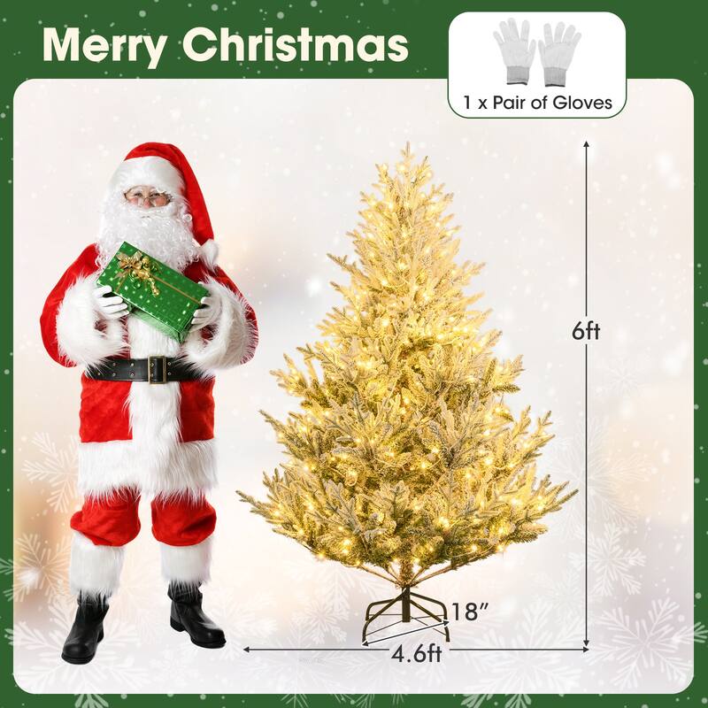 Costway 6/7/8 FT Artificial Christmas Tree with 762/1074/1470 Flocked - See Details - White & Green