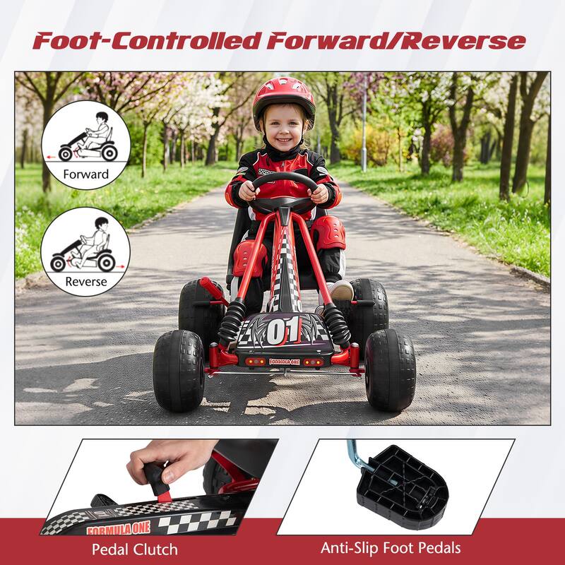 Gymax Kids 4-Wheel Pedal Go Kart w/Clutch & Hand Brake Multi-Terrain