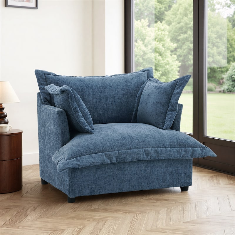 39"W Oversized Upholstered Chenille Comfy Cloud Accent Armchair - Navy