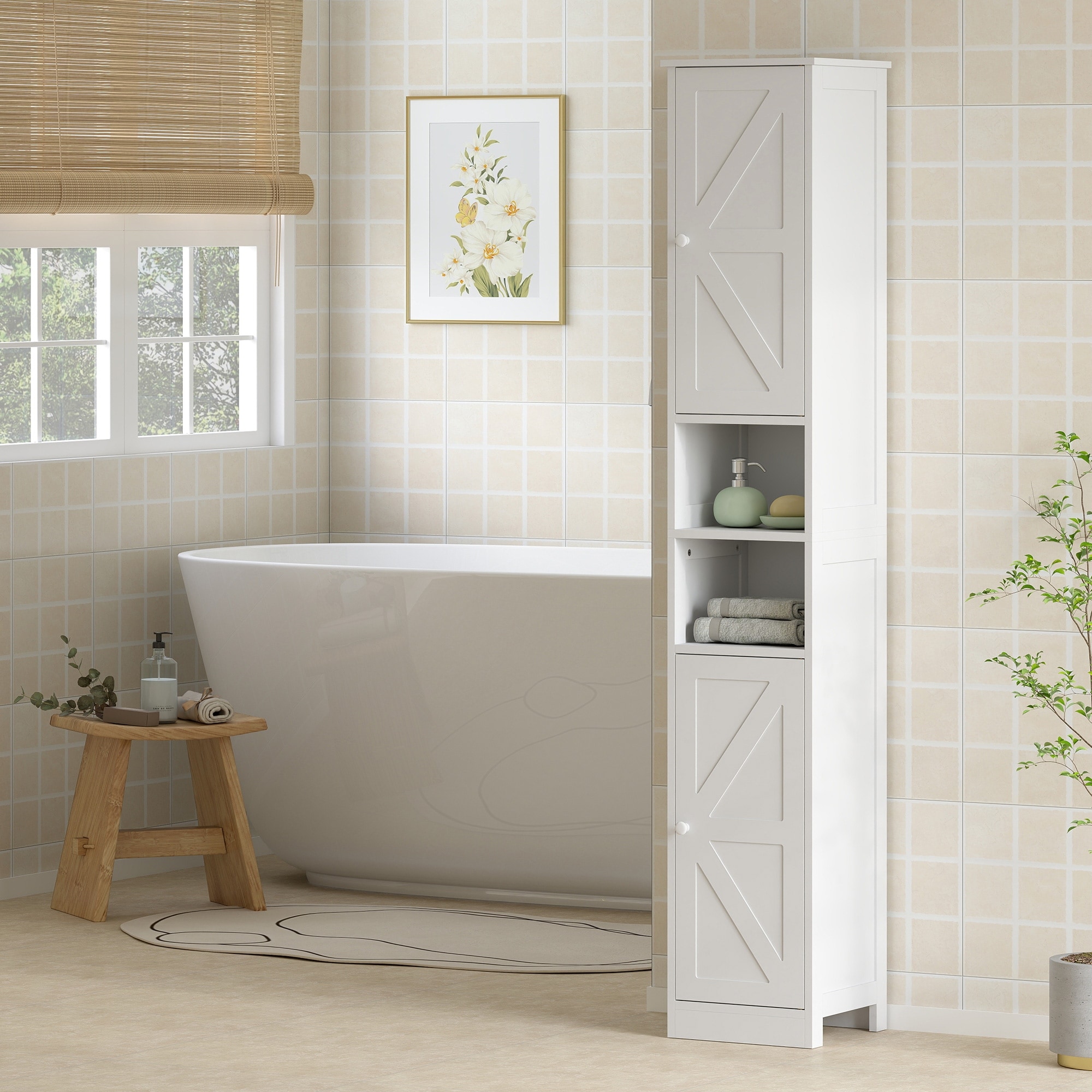 HOMCOM Narrow Tall Bathroom Storage Cabinet, 70" Slim Freestanding Bathroom Cabinet with Adjustable Shelves, White