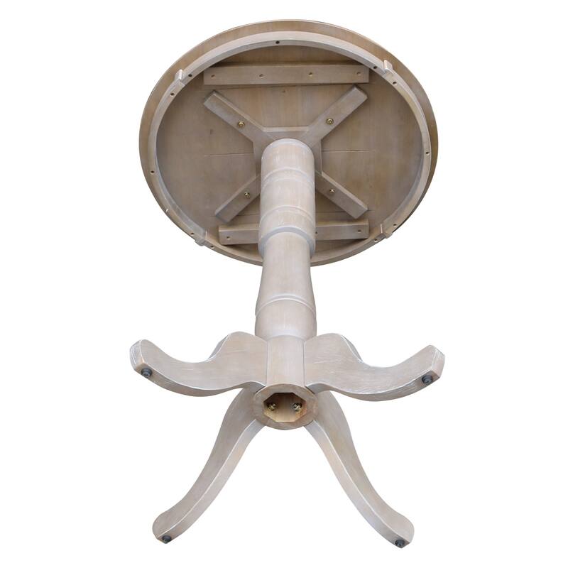 Solid Wood Round Pedestal Table in Washed Gray Taupe