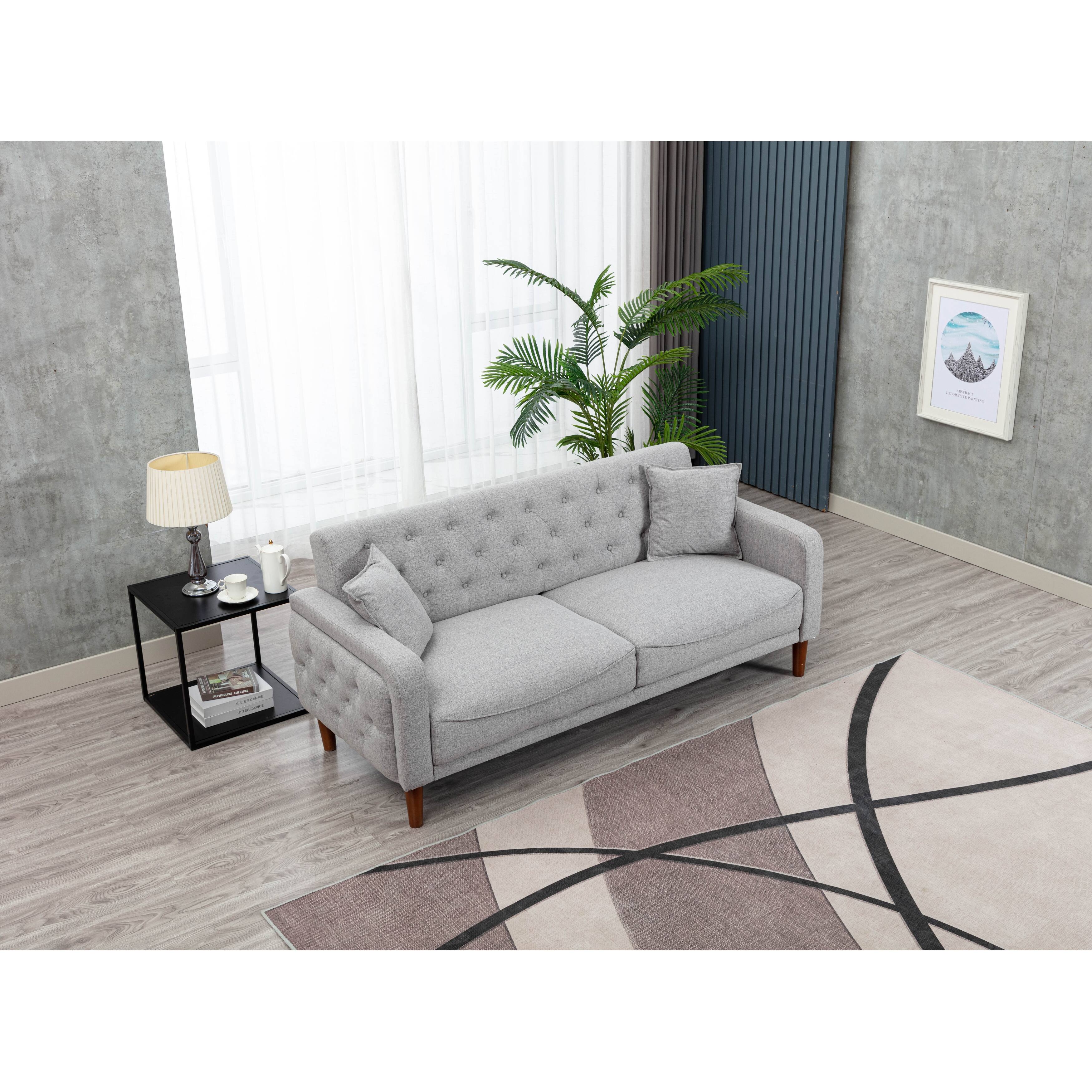 Attractive PU Leather Sofa with Tufted Buttons, High Density Foam, and