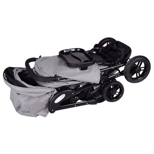 costway foldable face to face twin baby stroller double kids infant reclining seats gray