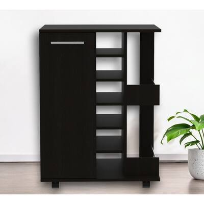 HomeRoots Black Rolling Bar Cart With Wine Storage - 23.70 in. x 32.40 in. x 14.80 in.