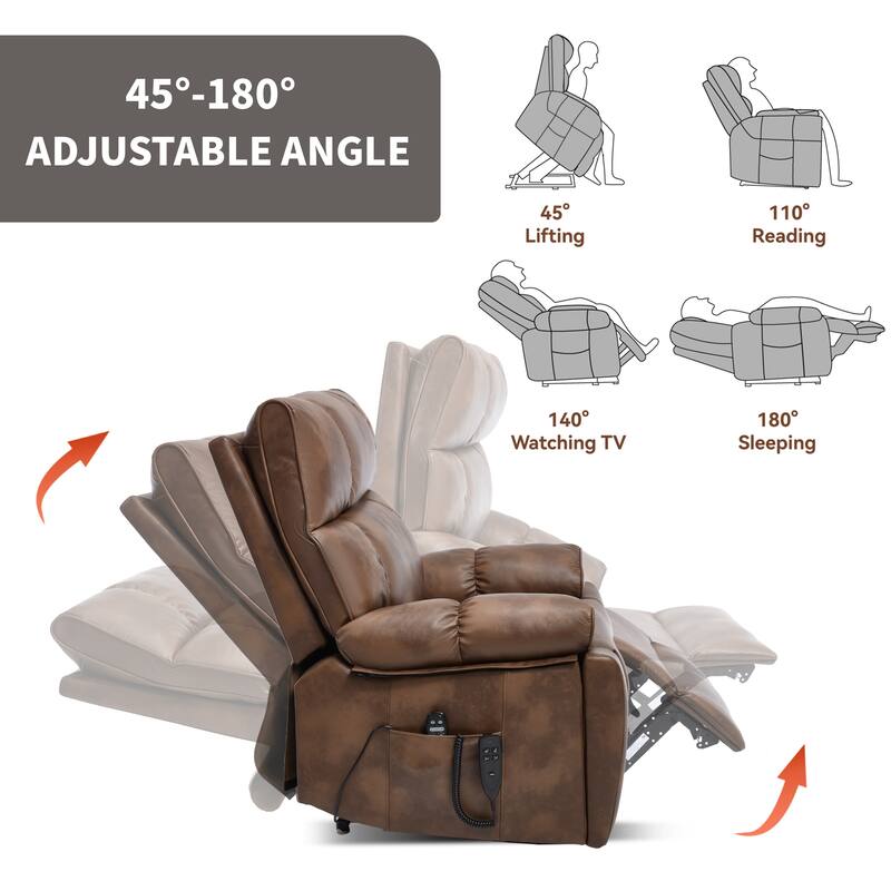 Leatheraire Heat Massage Dual Motor Infinite Position Up to 350 LBS Large Electric Power Lift Recliners with Hidden Cup Holders